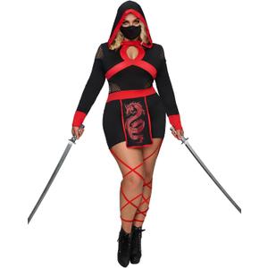 Spooktacular Creations 2 Pcs Ninja Costume Women, Halloween Ninja Costume Adult with Mask for Halloween Party Cosplay (Black, XXL)