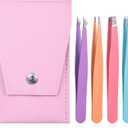 Tweezers Set for Women, Stainless Steel Eyebrow & Facial Hair Tweezers Set with Travel Case for Ingrown Hair, Facial Hairs, Splinter, Blackhead