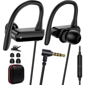 Wired Over Ear Earbuds with Microphone Ear Hook,3.5mm Sport Headphones 1.8M Long Wrap Around Ear Buds Wired for Chromebook Laptop iPad Plug in Headset for Kindle Fire Samsung A15 A14 MP3 School,Black