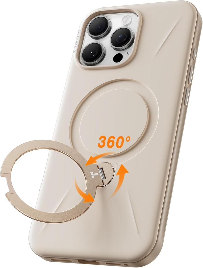 TORRAS 360Spin Stand for iPhone 16 Pro Case 6.3 inch, Fit for Magsafe, Hard PC Mil-STD Protective Scratch-Resistant Case for iPhone 16 Pro Phone Case, Ostand Spin, Dune Beige, 2024