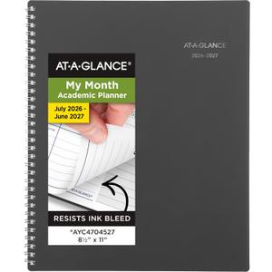 AT-A-GLANCE Planner 2026-2027 Monthly Academic 12-Month July-June Calendar Notebook, 8-1/2" x 11", DayMinder, Charcoal (AYC47045)
