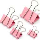 Pink Binder Clip, Paper Binder Clips, Paper Clamps Assorted Sizes, (Large, Medium, Small, X-Small) Paperclips for Office School, 100 Pack (New Version)