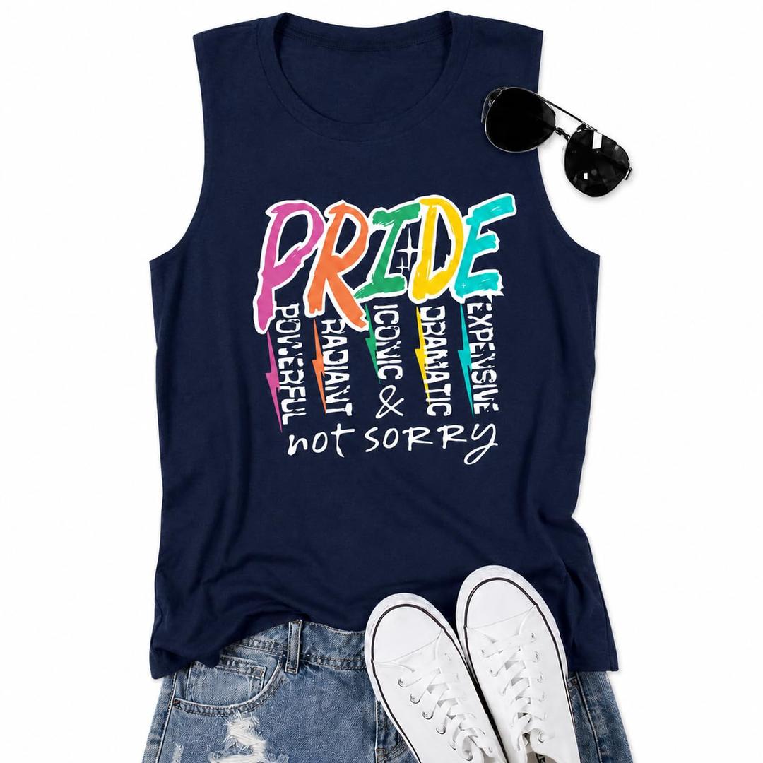 Pride Shirts for Women Pride Month Rainbow Graphic T-Shirt Pride Tank Top LGBTQ Equality Shirts (Blue, XXL)