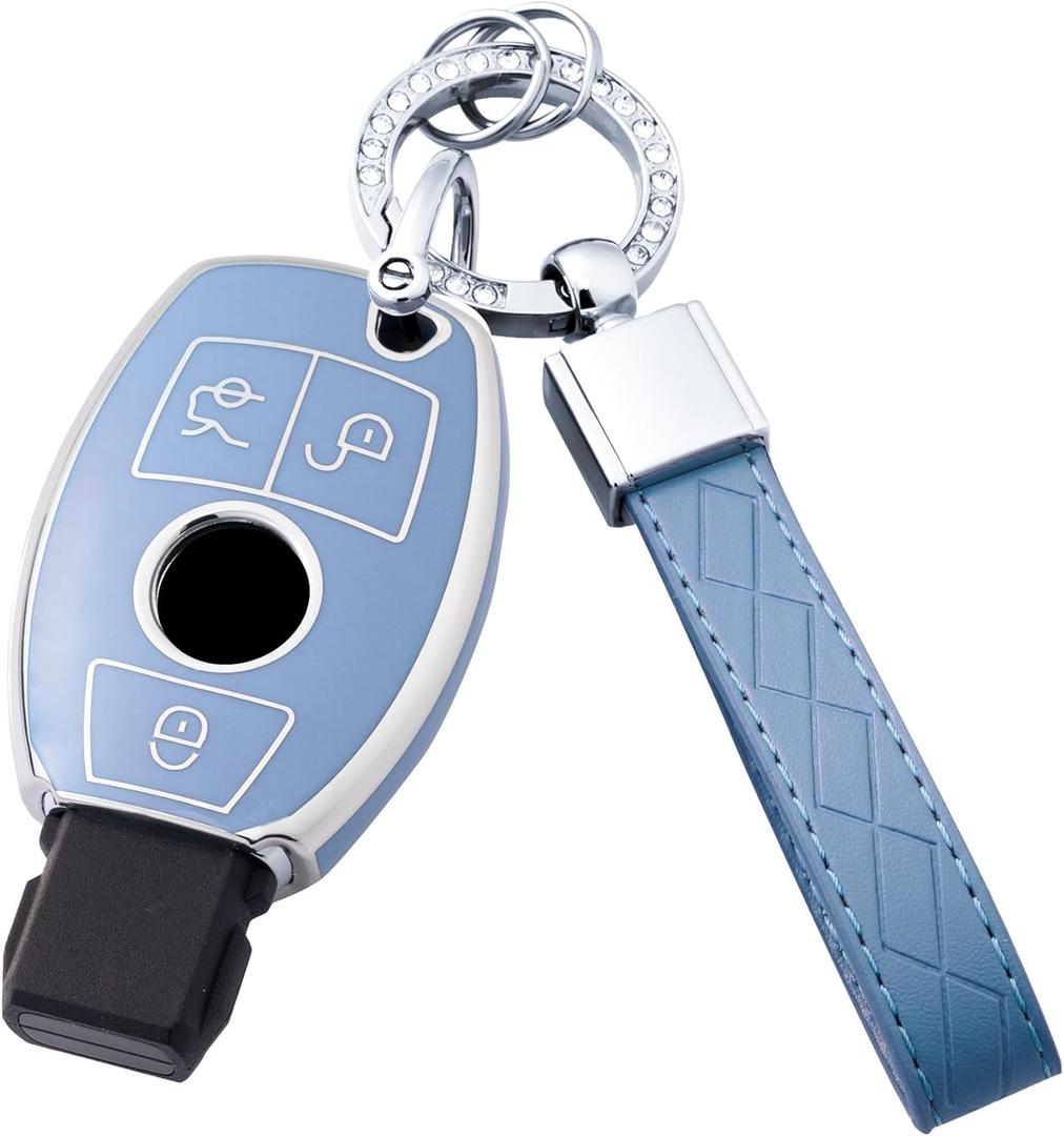 Key Fob Cover with Keychain for Benz A C E R S G M CLS CLK AMG ML SL SLK GLC GLE GLS