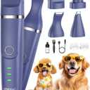 oneisall 4-in-1 Cordless Dog Grooming Kit with 2-Speed Clippers, Low Noise Paw Trimmer & Rechargeable Quiet Nail Grinder for Dogs and Cats Blue
