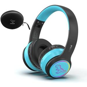 IFECCO Wireless Kids Boys Headphones with Microphone, Cute Light Up Dinosaur Children Boys Bluetooth Headphones with Case for School Travel Gifts