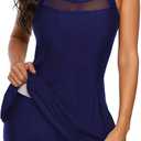 Womens One Piece Swim Dress with Built-in Shorts, Tummy Control Modest Swimsuits for Women for Beach & Family Vacation, 2XL