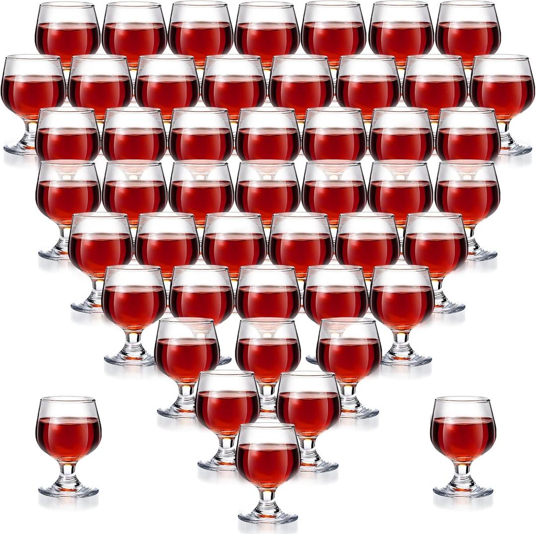 Meanplan Cute Shot Glasses Mini Snifters Cognac 1.7 oz Cups Brandy Snifter Mini Wine Snifters Glass Dinnerware Set for Whiskey Juice Vodka Sherry Champagne Brandy Wine Party Supplies(48 Pieces)