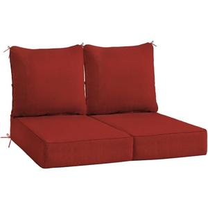 Sundale Outdoor Olefin Deep Seat Cushion Set of 2, Patio Chair Cushion and Pillow, Water-Resistant Sectional Sofa Pad with Straps Red, 24 x 24 x 6 Inches