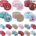 LemonRoad 18 Pack 5.2 Inch Round Christmas Cookie Tins with Lids for Gift Giving Holiday Treats, Metal Empty Candy Tin Containers, Small Xmas Cookie Jar for Baking Party Favors(Classic Style)