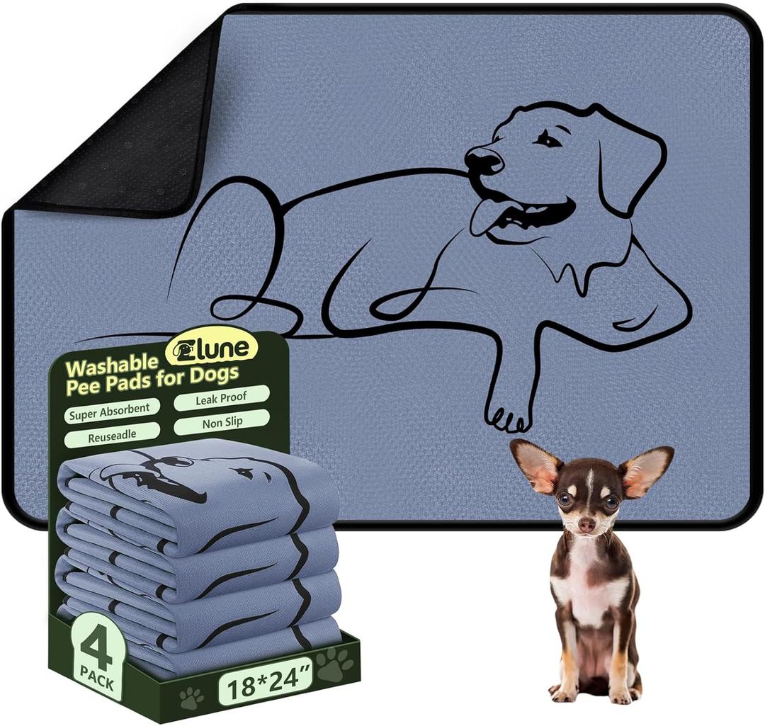 4 Pack Washable Pee Pads for Dogs 18"x24", Reusable Training Puppypads Absorbency Non-Slip & Leak-Proof for Pet Whelping Box Playpen Crate Sofa Bed Floors (Gray)