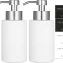 Foaming Soap Dispenser Set, 12 Oz Glass Hand Soap Dispenser with 304 Rust Proof Stainless Steel Pump, Waterproof Labels, for Bathroom Decor Kitchen College Dorm, White Silver Pump 2 Pack