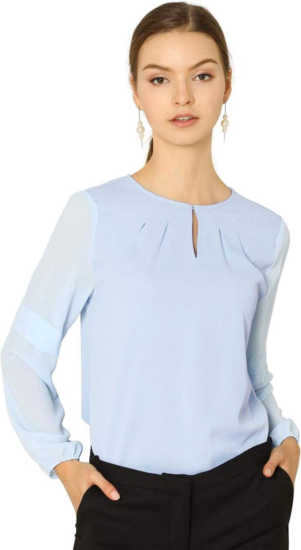 Allegra K Women's Work Tops Keyhole Neck Long Sleeve Work Shirts Blouse Dressy Casual Business Shirt (XL)