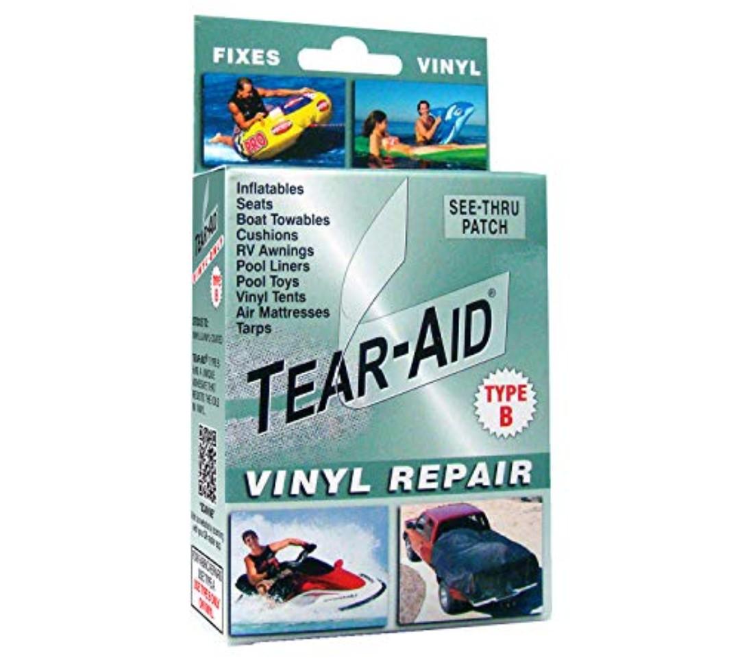 TEAR-AID Vinyl Repair Kit, Type B Clear Patch for Vinyl and Vinyl-Coated Materials, Works on Vinyl Tents, Awnings, Air Matresses, Pool Liners & More, Green Box, 2 Pack