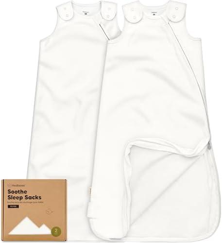 2-Pack Organic Baby Sleep Sacks, 100% Cotton - Soft & Breathable 0.5TOG Baby Wearable Blanket,Toddler Sleeping Sack 6-18 months, Easy to Wear Transitional Swaddles for Newborns,Infants (Soft White, M)