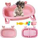 Dog Bath Tub with Dog Toys Pet Bathtub, Portable Puppy Bathtub for Easy Baths and Easy Storage, Dog Bath Tubs for Small Medium Pets-Foldable Pet Shower Tub with Drainage Hole, 26.5 x 17.2 x 7.8In,Pink