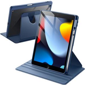 JETech Rotating Case for iPad 9/8/7 (10.2-Inch, 2021/2020/2019 Model, 9th/8th/7th Generation) with Pencil Holder, 360 Degree Rotation Protective Stand Cover Clear Back, Auto Wake/Sleep (Navy)