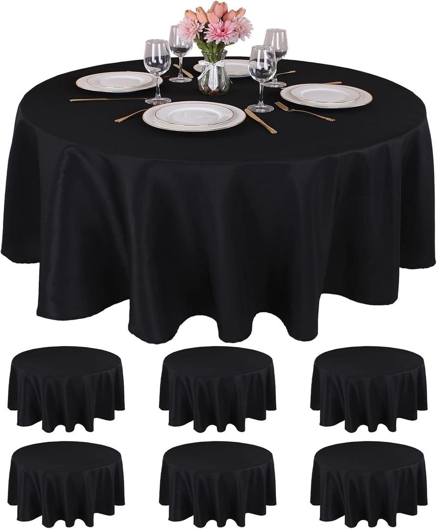Kesfey 6 Packs Round Table Cloths 90 Inch Black Circle Bulk Linen Tablecloth Wrinkle Resistant Tablecloths Washable Polyester Fabric Round Table Cover for Wedding Camping Banquet Dining Party