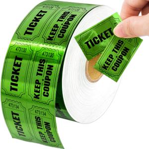ceiba tree 1000 Raffle Tickets Double Roll Metallic Green Foil Ticket for Events Carnivals Entry Class Reward Prizes Party Supplies