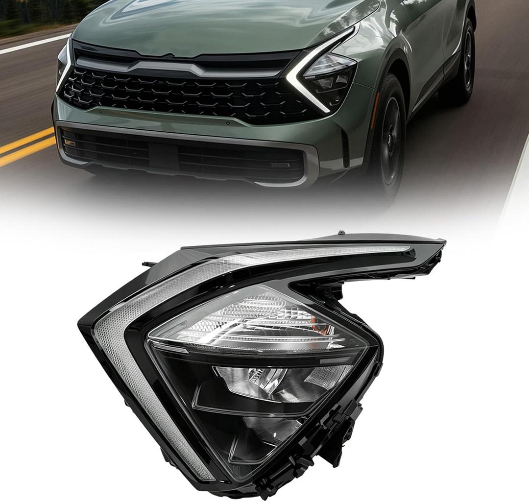LED Headlight Assembly Compatible with 2023 2024 Kia Sportage with Bulbs(Driver Left Side)