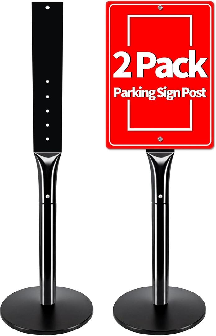 2Pack Heavy Duty Cast Iron Sign Stand - 48" Outdoor Portable Pedestal Post - Display Road Sign, Construction Sign Holder (Black), 2 Pack Parking Sign Post-15lbs