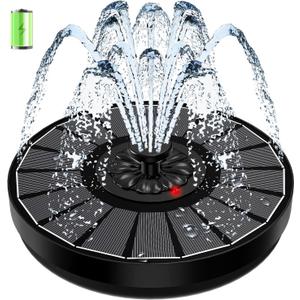 Solar Fountain Work On Cloudy Day,Solar Water Bird Bath Fountain with Faster Conversion Glass Solar Panel and Power Indicator,Built-in 2000mAh Battery,Outdoor Garden Decor(Black Panel)