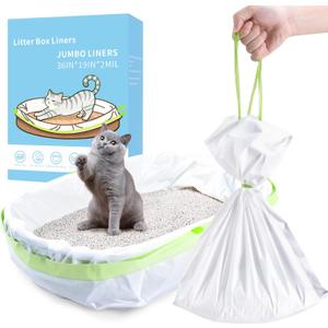 36 Count Jumbo Cat litter Box Liners, 36" x 19" Easy Clean Up Thick Large Kitty Litter Liner XL, Extra Large Heavy Duty Litter Pan Liner Bags with Drawstring for Pet Cat Litter Tray