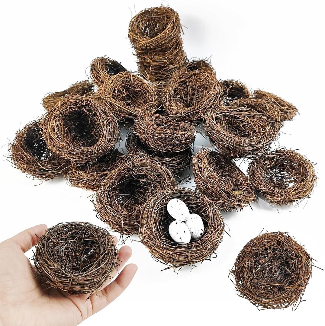 GXXMEI 20PCS 3'' Mini Artificial Bird Nest for Crafts, Easter, Party, Wedding, Patio Garden, Succulent Planter, DIY Terrarium