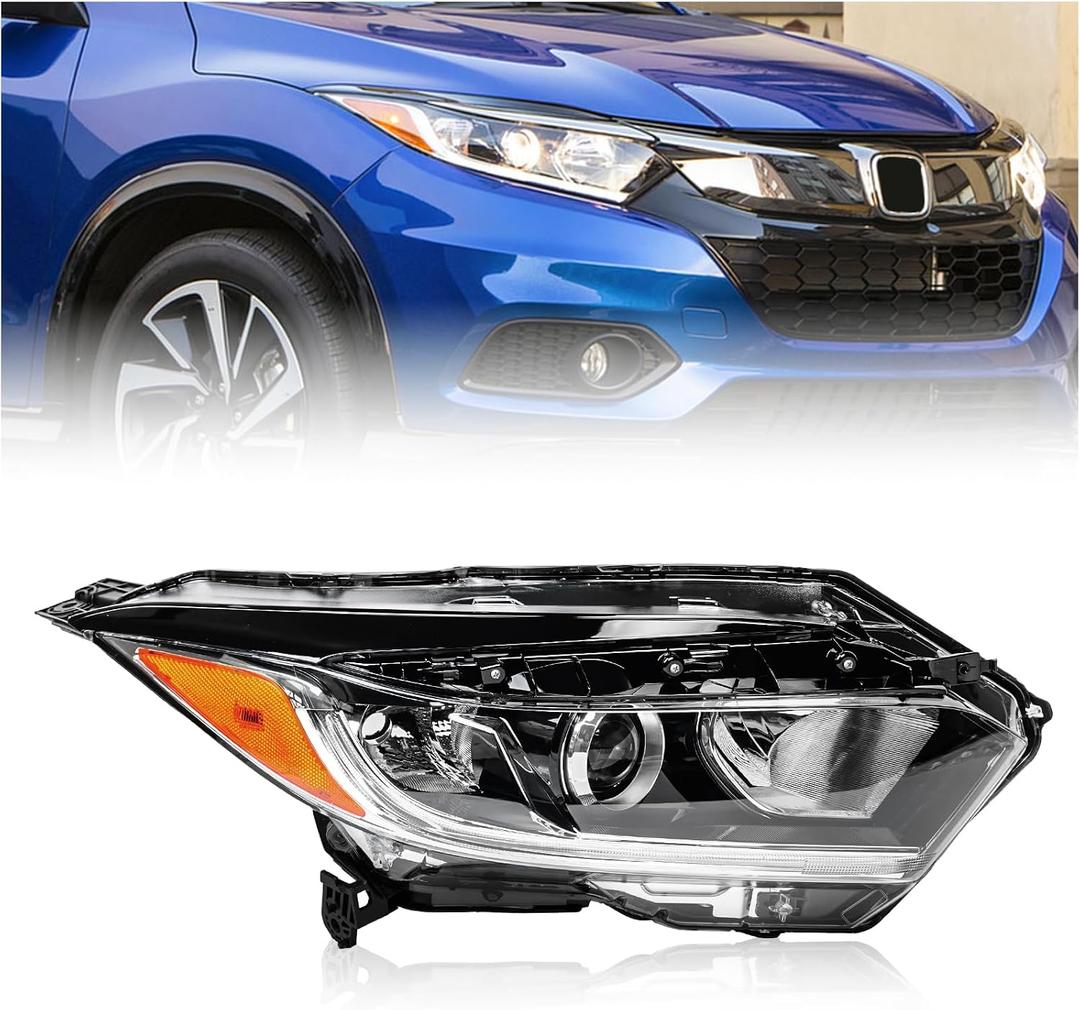 Right Headlight Fit for Honda HRV HR-V 2019 2020 2021 22 Halogen w/LED DRL | Headlamp Replacement Factory Style Black Housing Passenger Side