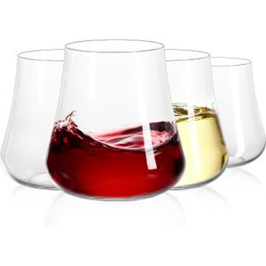 Large Stemless Wine Glasses Set of 4: 20oz Clear Hand Blown Crystal No Stem Red Wine Glass Cups for Birthday Party Wedding