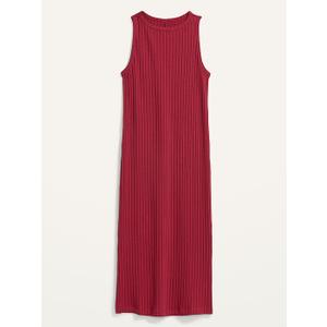 Fitted Sleeveless Rib-Knit Midi Sweater Dress, Large 