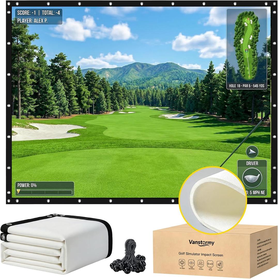 Golf Simulator Impact Screen, Heavy Duty 3-Layer HD Projector Screen for Indoor/Home/Garage Training, Practice Hitting Screen with Grommets & Bungee Cords for Enclosure and Net, 25 Size Options