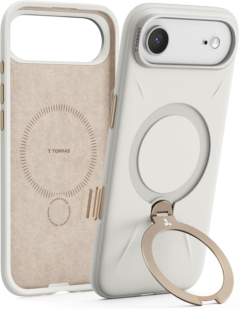 TORRAS Q3 Silicone for iPhone Air Case with Stand, Fit for MagSafe, 360 Magnetic Kickstand with Camera Control, Grippy Liquid Silicone Rubber Soft Phone Case for iPhone 17 Air 6.5'', Light Ivory