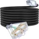 25Ft 12/3 Outdoor Extension Cord with 3Outlets, Heavy Duty 12 Gauge 3 Prong Extension Cord Waterproof with Lighted end, 15A 12AWG 1875W SJTW, ETL Listed  Great for Garage, Garden and Home, Black