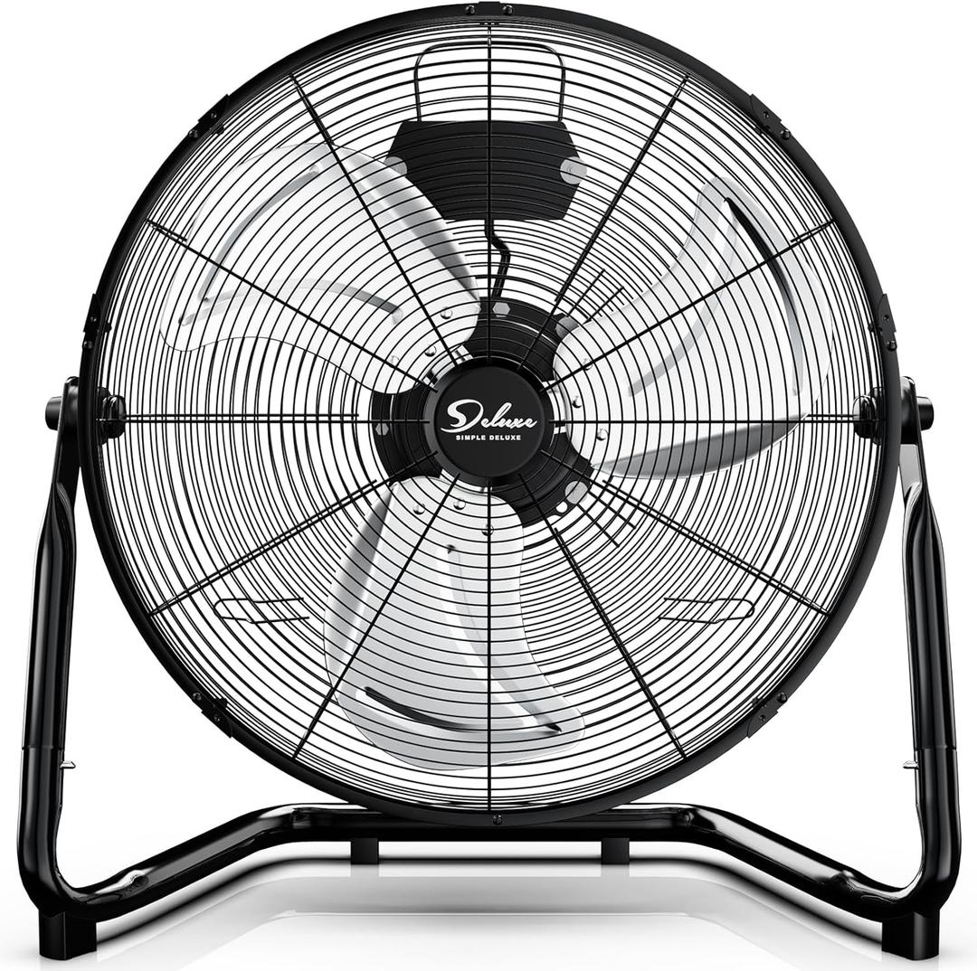Simple Deluxe 20 Inch 3-Speed High Velocity Heavy Duty Metal Industrial Floor Fan for Warehouse, Workshop, Factory and Basement, Black, 1 Pack
