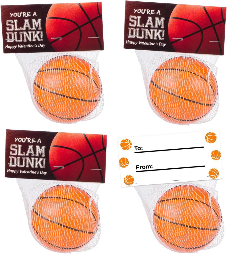 Basketball Sports Stress Ball Valentines - Valentine's Day Cards for Kids' School Classroom - Valentine's Day Gifts for Kids Class Exchange