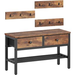 Hall Tree with Bench and Shoe Storage, Entryway Bench with Coat Rack, 4-in-1 Coat Rack Shoe Bench, Multifunctional, for Front Door, Hallway, Foyer, Rustic Brown and Black MT05BR