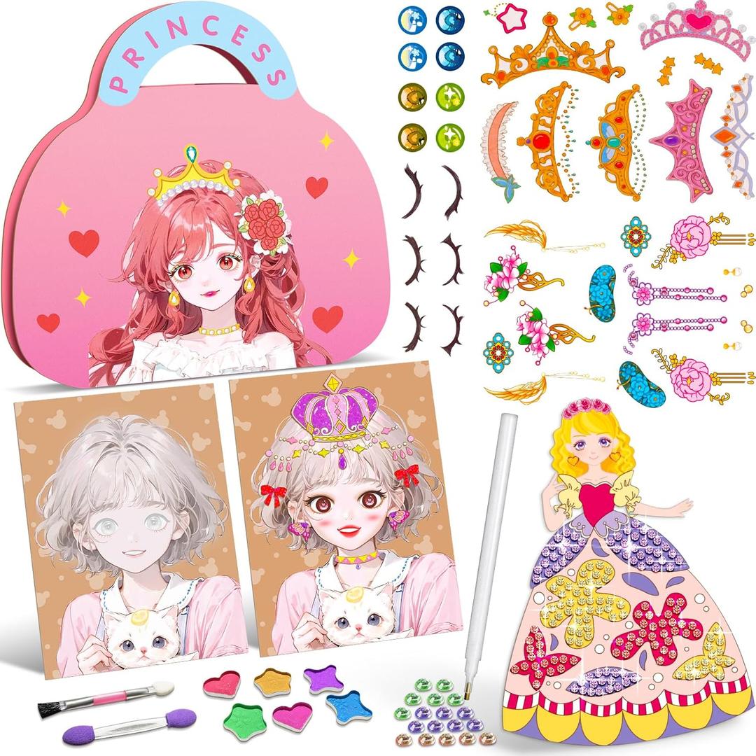 Art Craft Activity for Kids, Paper Craft Kits - Paper Makeup DIY Girls Toy Kit with Diamond Painting & Princess Dress Up Set, Christmas Gifts Ideal Birthday Party Gift for Girls Ages 4 5 6 7 8+