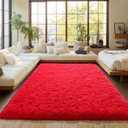 Red Fluffy Rug Plush Carpet for Bedroom Dorm, Non-Slip High Pile Rug, Shag Rug for Playroom Nursery Home Office Decor 6X9 Ft