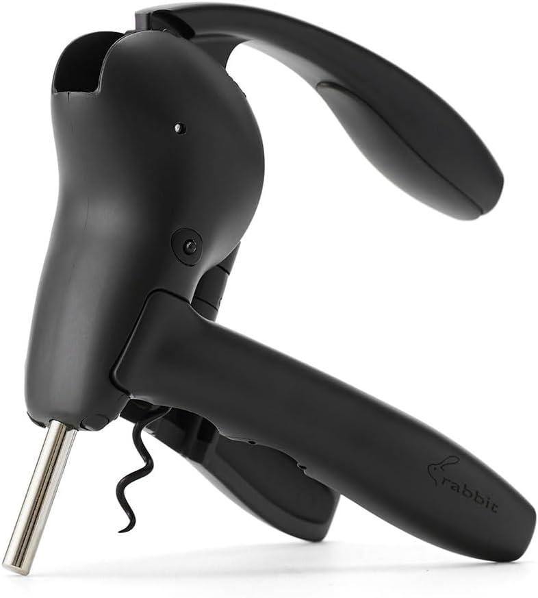 Rabbit Wine Lever Corkscrew Wine Opener With Built In Foil Cutter (Opens most bottles, Black)