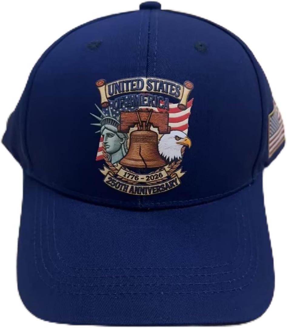 Unittype 250th Anniversary Hat Adjustable United States Patriotic Hat USA Retro Embroidered American Baseball Cap (Blue)