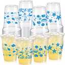 SiliFine 48 Pcs Ocean Theme Plastic Cups 12 oz Disposable Starfish Seashell Turtle Clear Plastic Drinking Cups for Beach Under The Sea Summer Ocean Theme Party Favors Decorations Supplies