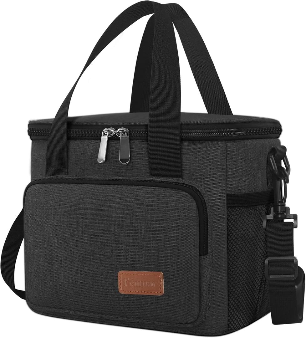 Femuar Lunch Bags for Women/Men, Insulated Lunch Bag for Work Office Picnic - Lunch Cooler Bag Leakproof Lunch Box with Adjustable Shoulder Strap - Charcoal (Medium Size)