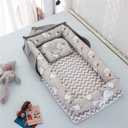 Luddy Baby Bed with Pillow, Newborns, Bed-In-Bed, Foldable, Portable Baby Bed Co-sleeper, Breathable, Washable, Baby Shower / Newborn Celebration Gift, 0 to 24 Months, Gray/Elephant, 33.5 x 17.7 x 4.7
