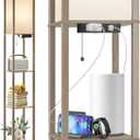 OUTON Floor Lamp with Shelves, LED Shelf Floor Lamp with 1 USB & 1 Type C Ports, 1 AC Outlet, 3 Color Temperature, Storage Display Wood Column Tall Standing Lamp for Living Room, Bedroom Office, Grey (Gray)