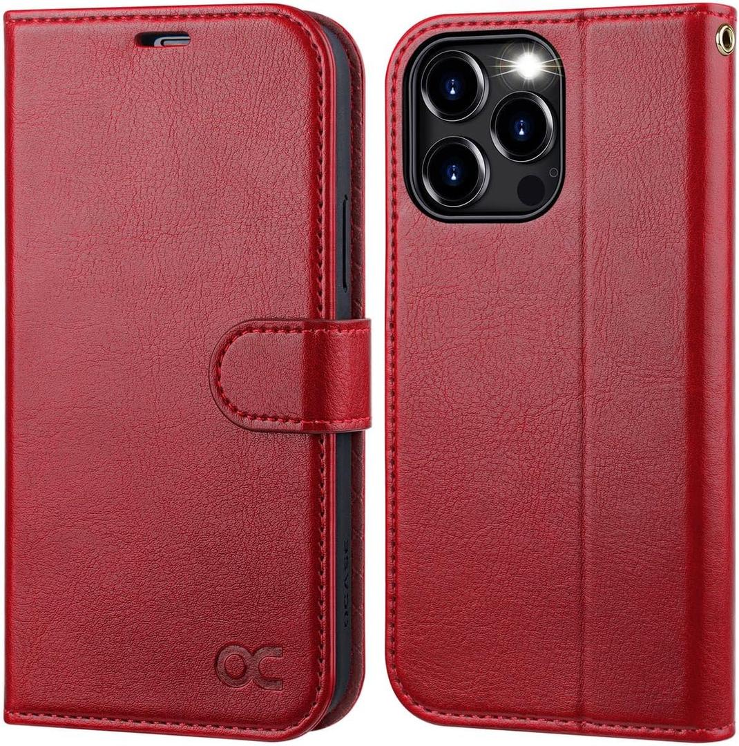 OCASE Compatible with iPhone 15 Pro Max Case Wallet Case, PU Leather Flip Folio Case with Card Holders RFID Blocking Kickstand Shockproof Phone Cover 6.1 Inch 2023, Red