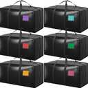 6 Pack Moving Bags with Full-Open Side Zipper, Extra Large 93L Heavy Duty Waterproof Foldable Storage Totes for College Dorm, Moving & Home Organization Black