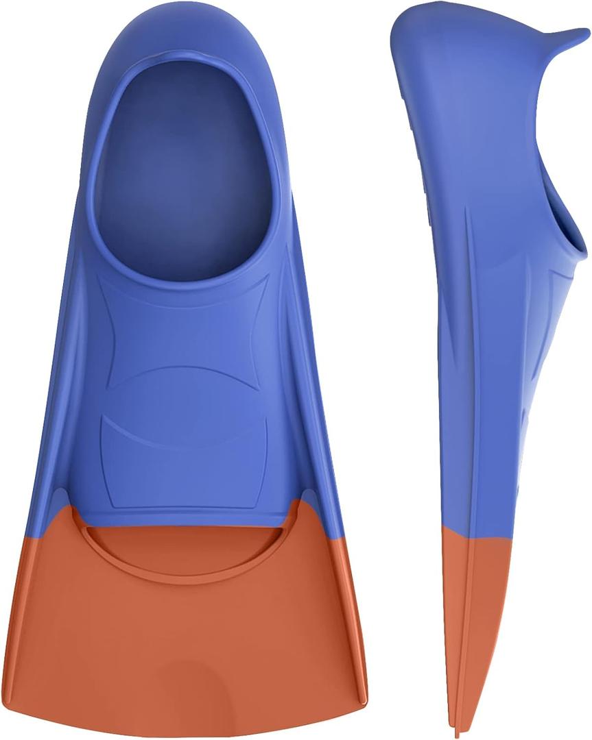 Gintenco Swim Fins, Kids Swim Training Fins for Lap Swimming, Travel Size Flippers with Mesh Bag, Silicone Swimming Fins for Kids Teens Adults Women Men (M(US Men 4-5.5/ US Women 5.5-7), BlueOrange)