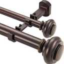 1 1/8 Inch Heavy Duty Double Curtain Rods for Windows, 72-144inch(6-12ft) Adjustable Length Telescoping Dual Drapery Rod Set with Solid Aluminum Bracket for Porch, Floor-to-ceiling Window, Matte Brown