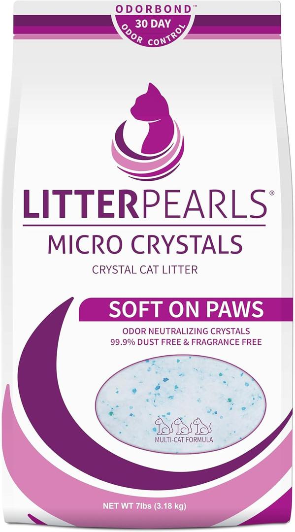 Litter Pearls Micro Crystals Unscented Non-Clumping Crystal Cat Litter with Odorbond, 7 lb, White, Clear and Blue Crystals (LPMC7) (Soft on Paws)